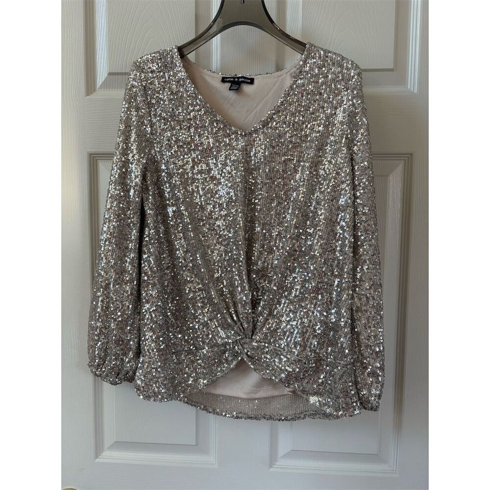 Sequin Long Sleeve Twist Front Top Size S‎